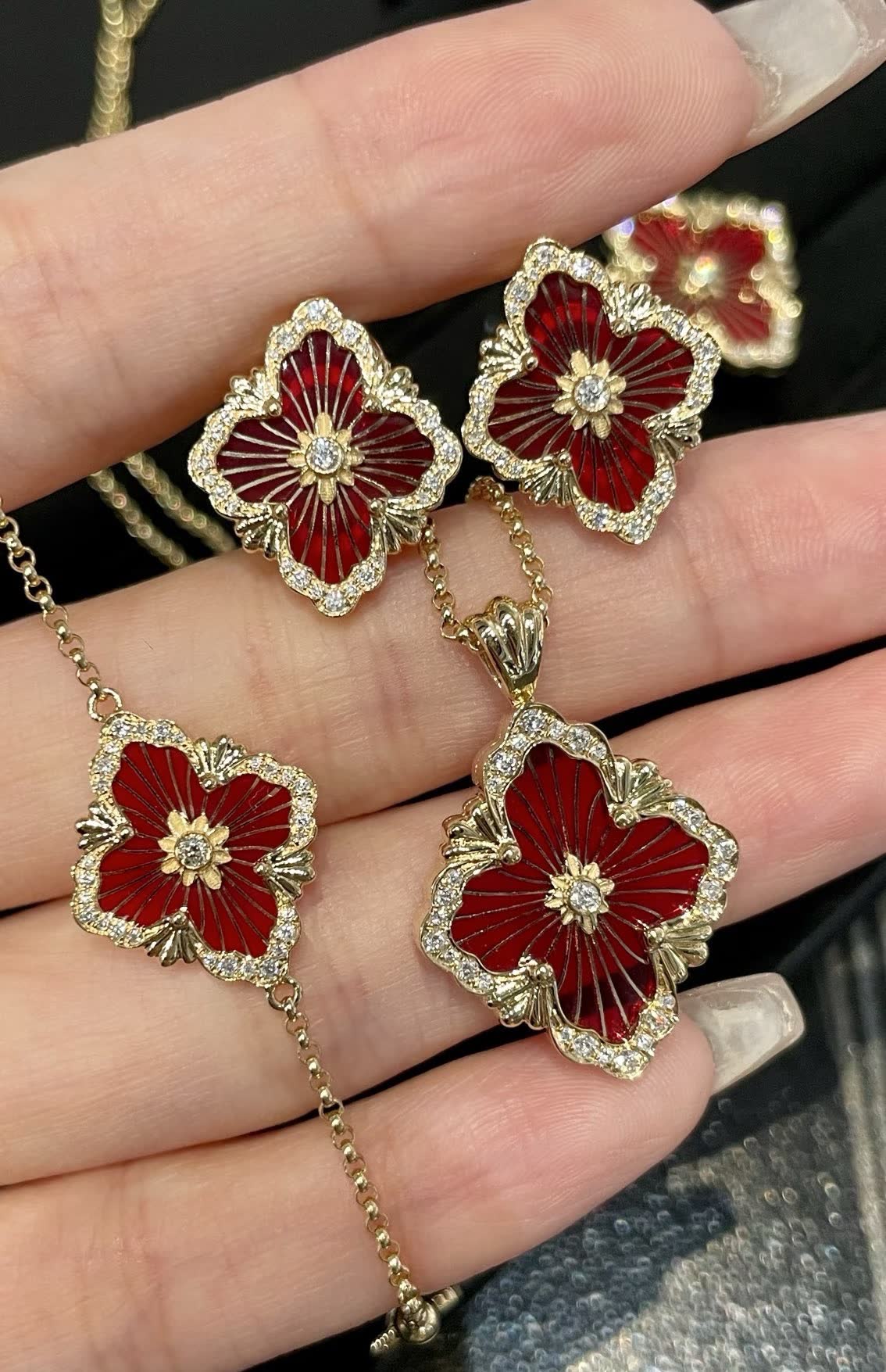 Buccellati Van Cleef & Arpels Alhambra Gold and Enamel Earrings